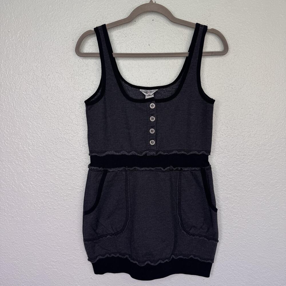 Hard Tail Y2K Tank Dress Womens Medium Gray Fleece Scoop Neck Mini Cotton Poly